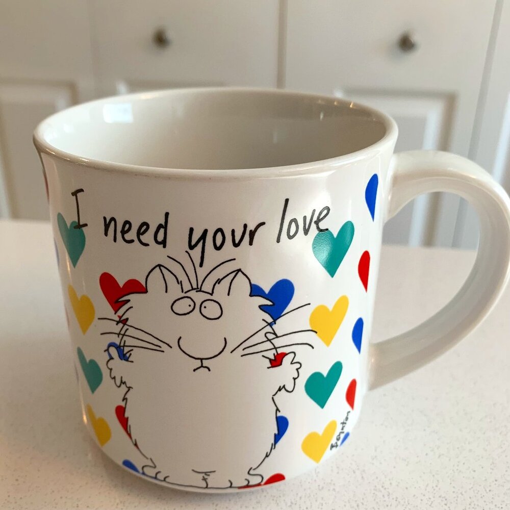 Vintage Rare Sandra Boynton "I Need Your Love" Heart Graphic Coffee/Tea Mug